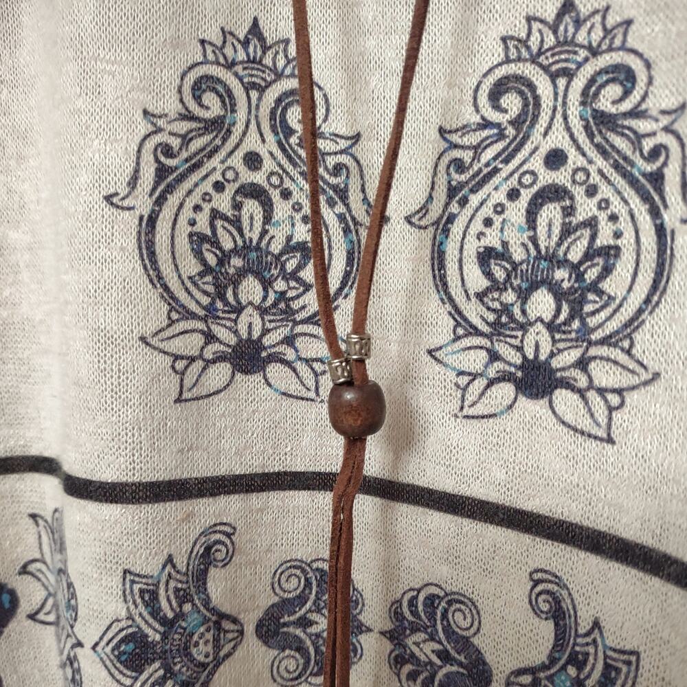LA FE MARABOUTEE Poncho Top Size 1 Elephant Print Leather Tie Beads Boho Retro - Picture 7 of 11